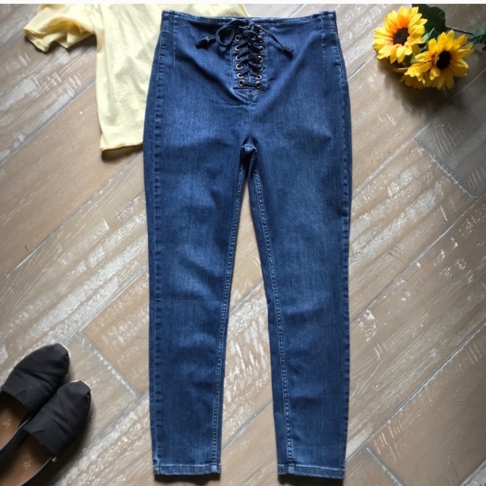 FREE PEOPLE Lace-up Ankle Skinny Jeans